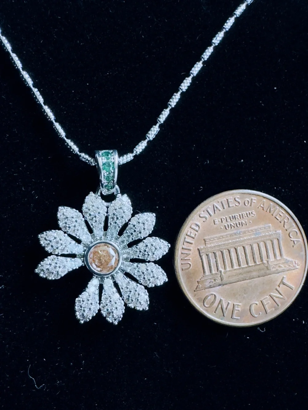 Silver Daisy Pendant Necklace with Champagne Center Stone